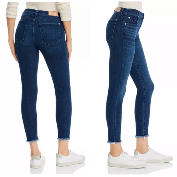 7 For All Mankind The Ankle Skinny Jeans in Luxe Vintage Dark Indigo Size 33 New - Picture 2 of 8